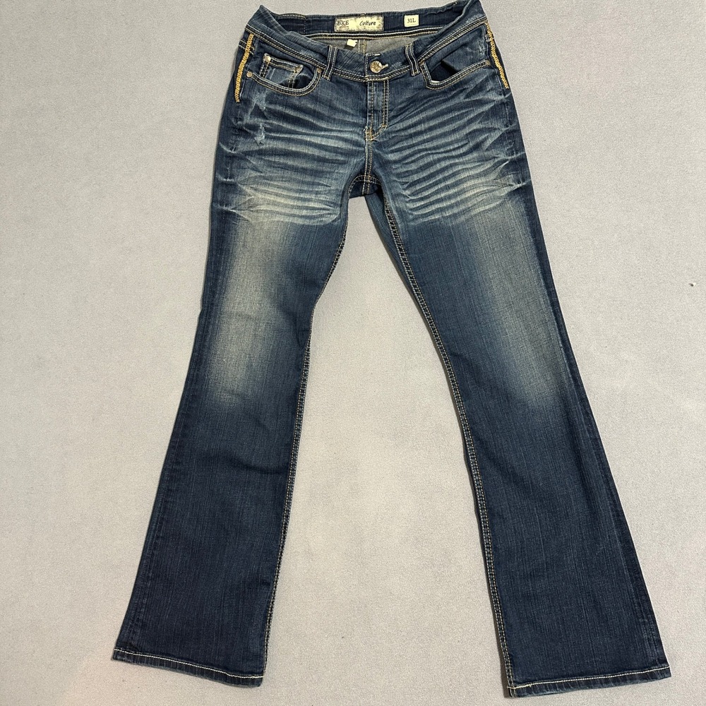 BKE Culture Bootcut Jeans Medium Wash Distressed Whiskered Womens Size W31 L33.5
